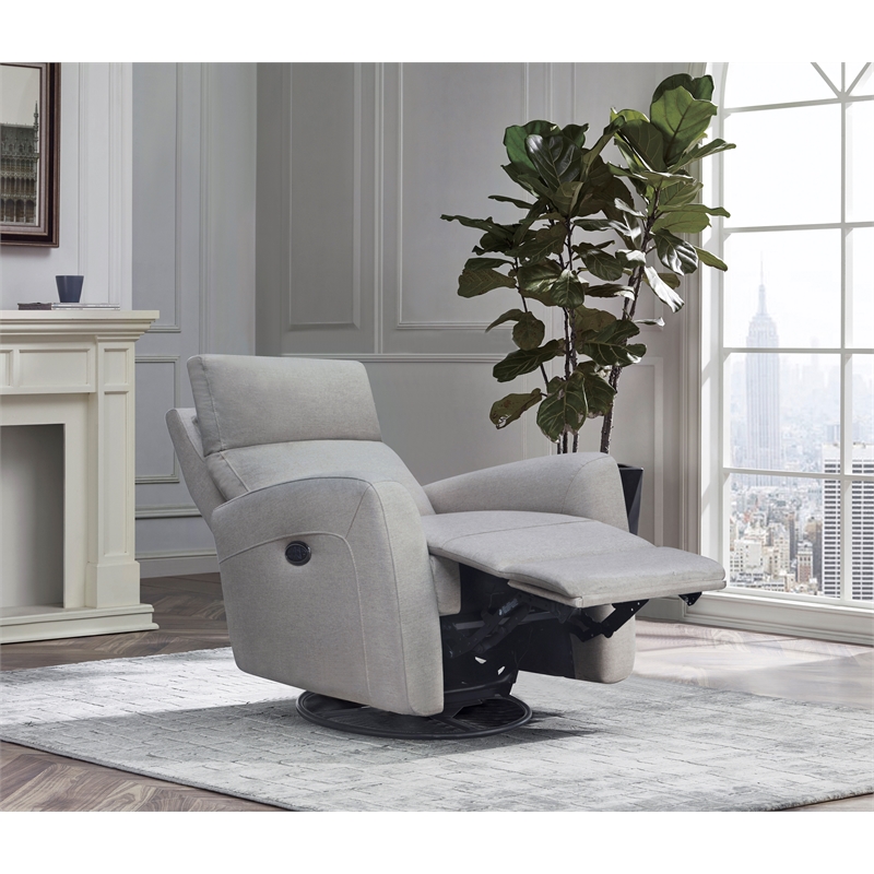 Pemberly Row Fabric Triple Power Swivel Glider and Recliner in Fog Gray