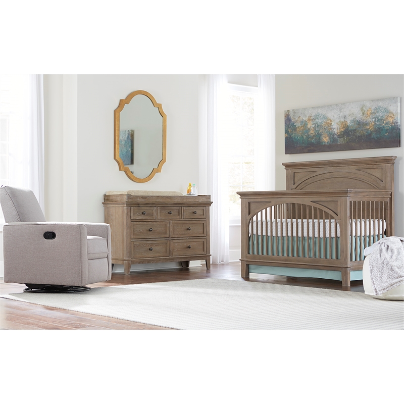 Pemberly Row Traditional Wood Changing Tray in Sandwash Gray