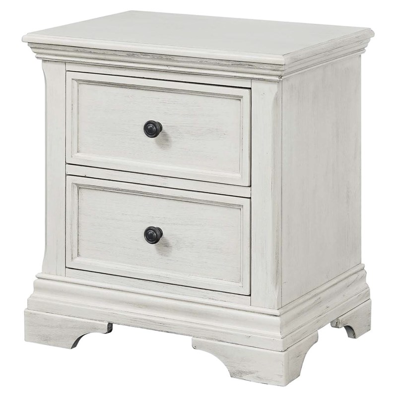 Pemberly Row 2-Drawer Traditional Wood Nightstand in Brushed White