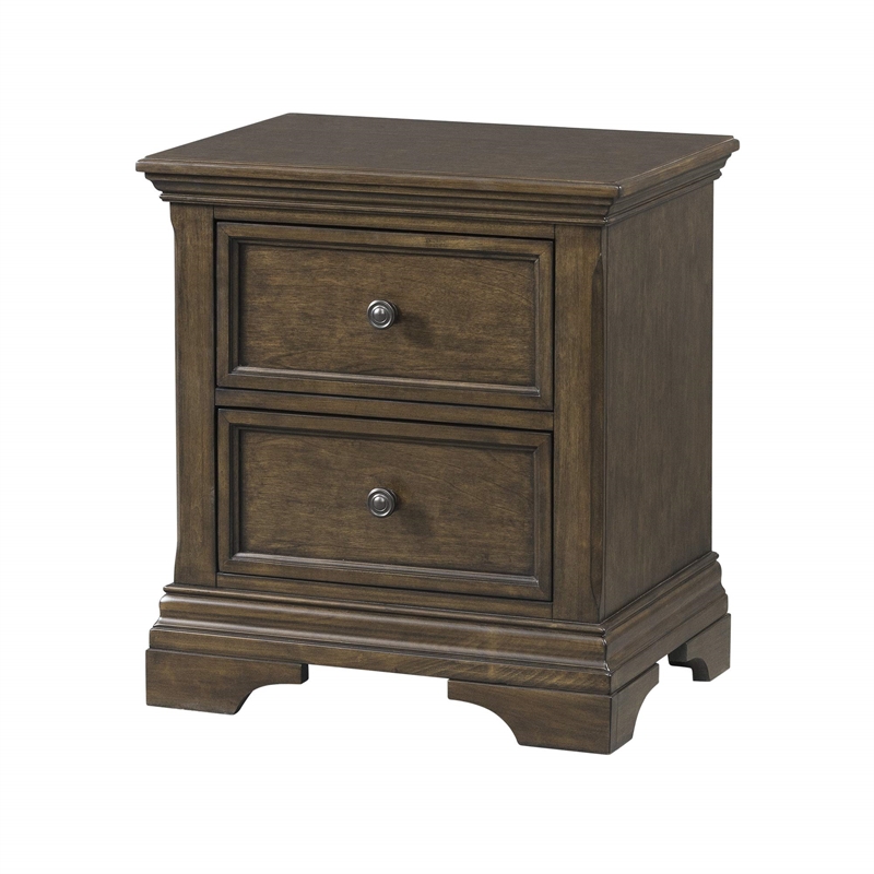 Pemberly Row 2-Drawer Traditional Wood Nightstand in Rosewood Brown