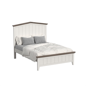 Pemberly Row Farmhouse Wood Complete Full Bed in Cookies/Cream