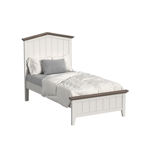 Pemberly Row Farmhouse Wood Complete Twin Bed in Cookies/Cream