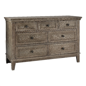 Pemberly Row Solid Hardwood Traditional 7-Drawer Dresser in Sandwash