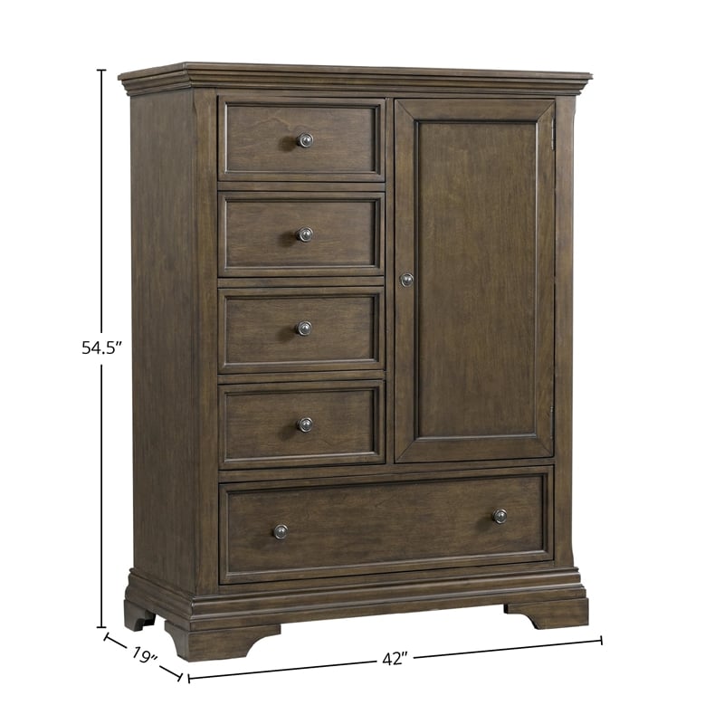 Pemberly Row Contemporary Wood Chifferobe in Rosewood Finish