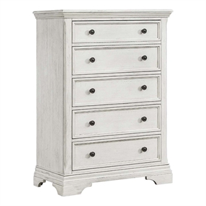Pemberly Row Wood Contemporary 5-Drawer Chest in Brushed White