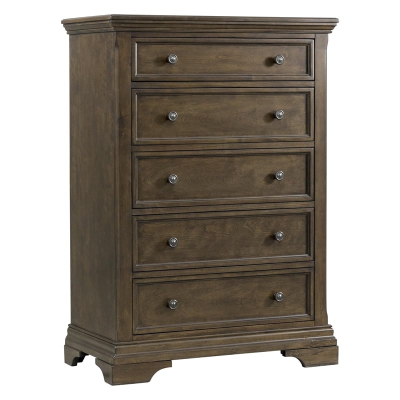 Pemberly Row Contemporary 5-Drawers Chest in Rosewood Finish