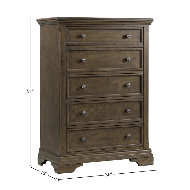 Pemberly Row Contemporary 5-Drawers Chest in Rosewood Finish