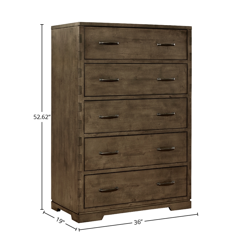Pemberly Row Contemporary Dovetail 5-Drawer Chest in Graphite