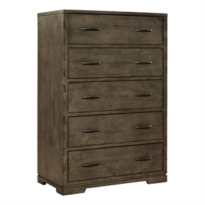 Pemberly Row Contemporary Dovetail 5-Drawer Chest in Graphite