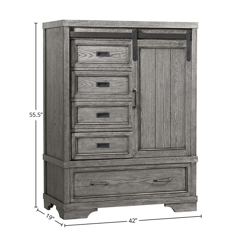 Pemberly Row Traditional Solid Hardwood Chifferobe in Brushed Pewter