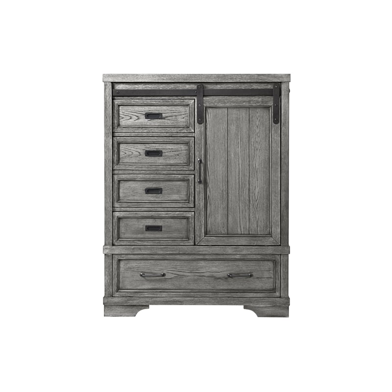 Pemberly Row Traditional Solid Hardwood Chifferobe in Brushed Pewter