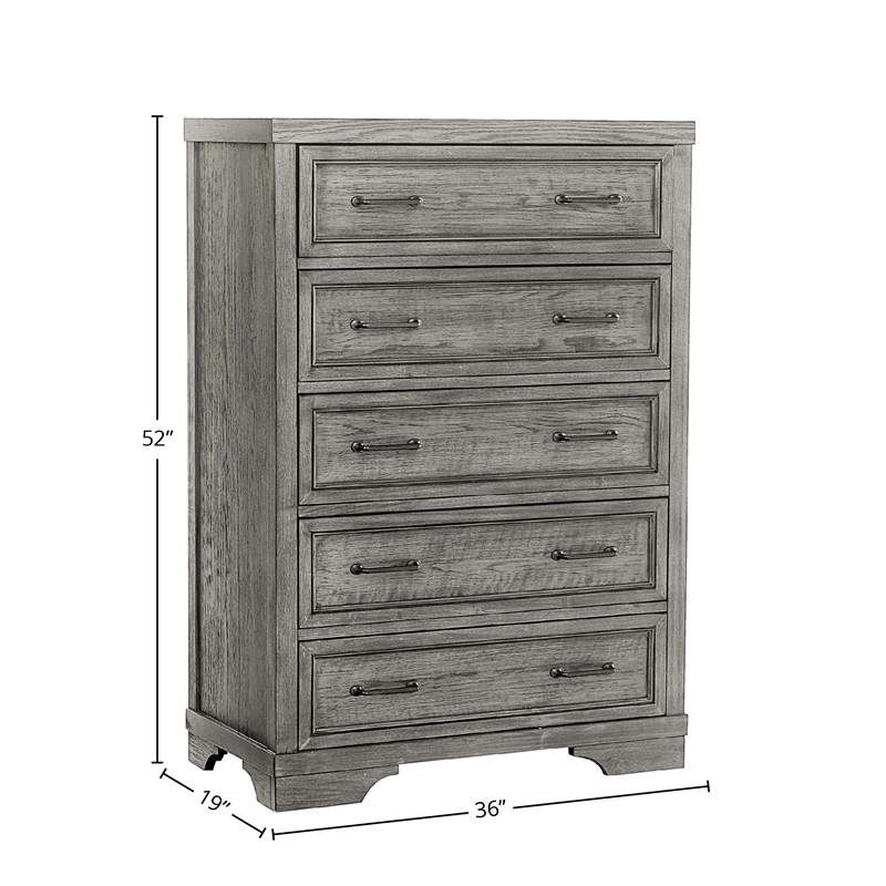 Pemberly Row Wood Traditional 5-Drawer Chest in Brushed Pewter