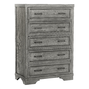 Pemberly Row Wood Traditional 5-Drawer Chest in Brushed Pewter