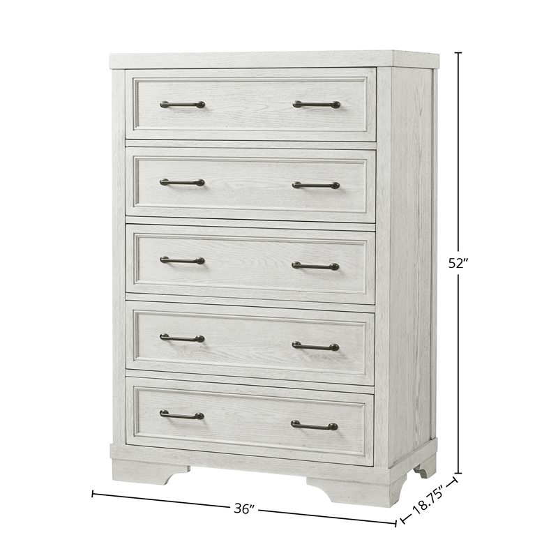 Pemberly Row Solid Hardwood Traditional 5-Drawer Chest in White Dove