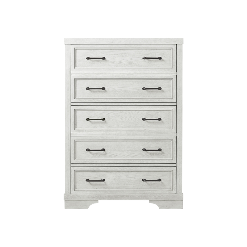 Pemberly Row Solid Hardwood Traditional 5-Drawer Chest in White Dove