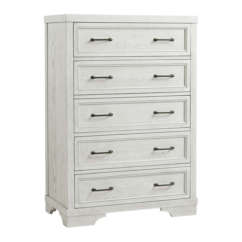 Pemberly Row Solid Hardwood Traditional 5-Drawer Chest in White Dove