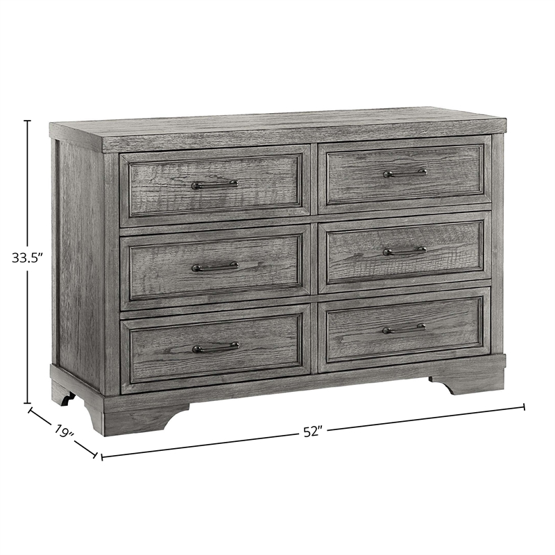 Pemberly Row Traditional 6-Drawer Wood Dresser in Brushed Pewter