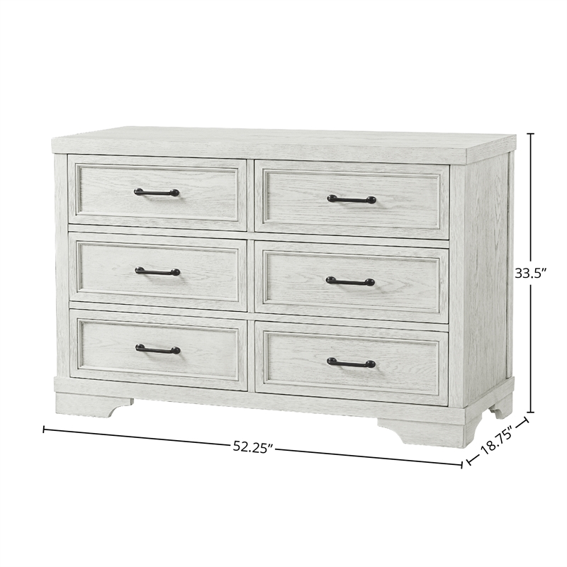Pemberly Row Traditional 6-Drawer Wood Dresser in White Dove