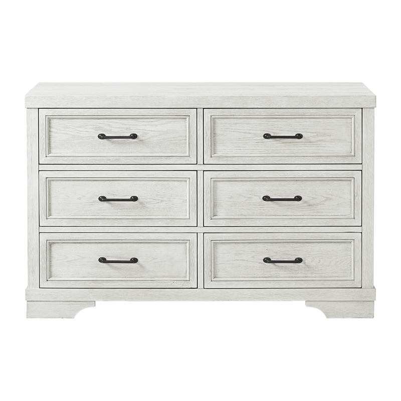 Pemberly Row Traditional 6-Drawer Wood Dresser in White Dove