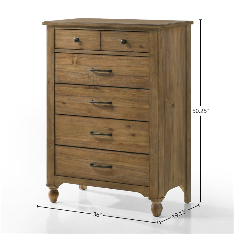 Pemberly Row Solid Hardwood Farmhouse 6-Drawer Chest in Sand Dune