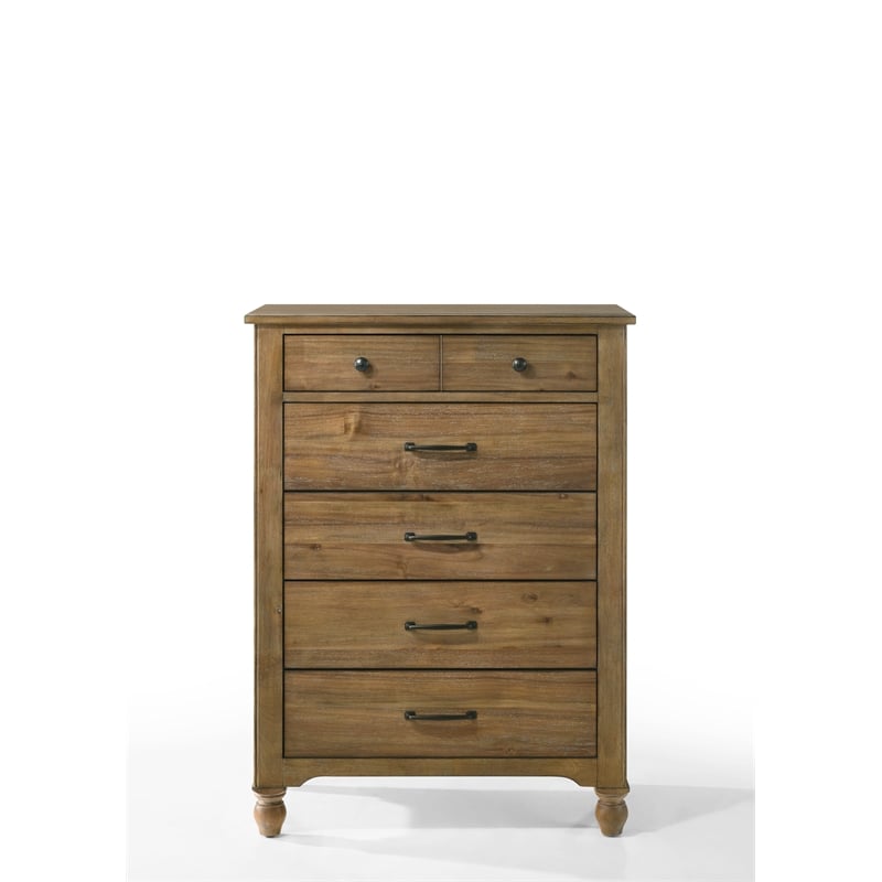 Pemberly Row Solid Hardwood Farmhouse 6-Drawer Chest in Sand Dune