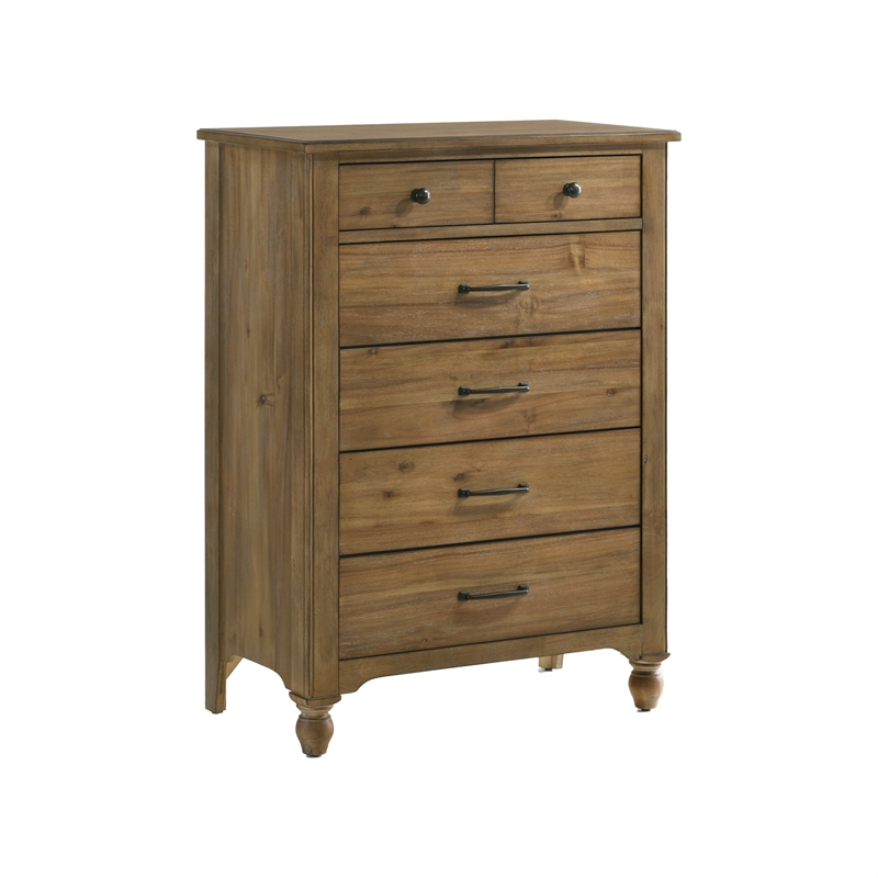 Pemberly Row Solid Hardwood Farmhouse 6-Drawer Chest in Sand Dune