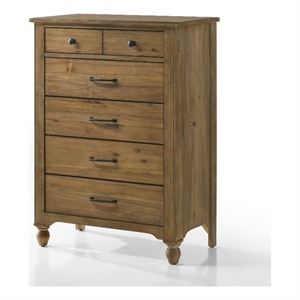 Pemberly Row Solid Hardwood Farmhouse 6-Drawer Chest in Sand Dune