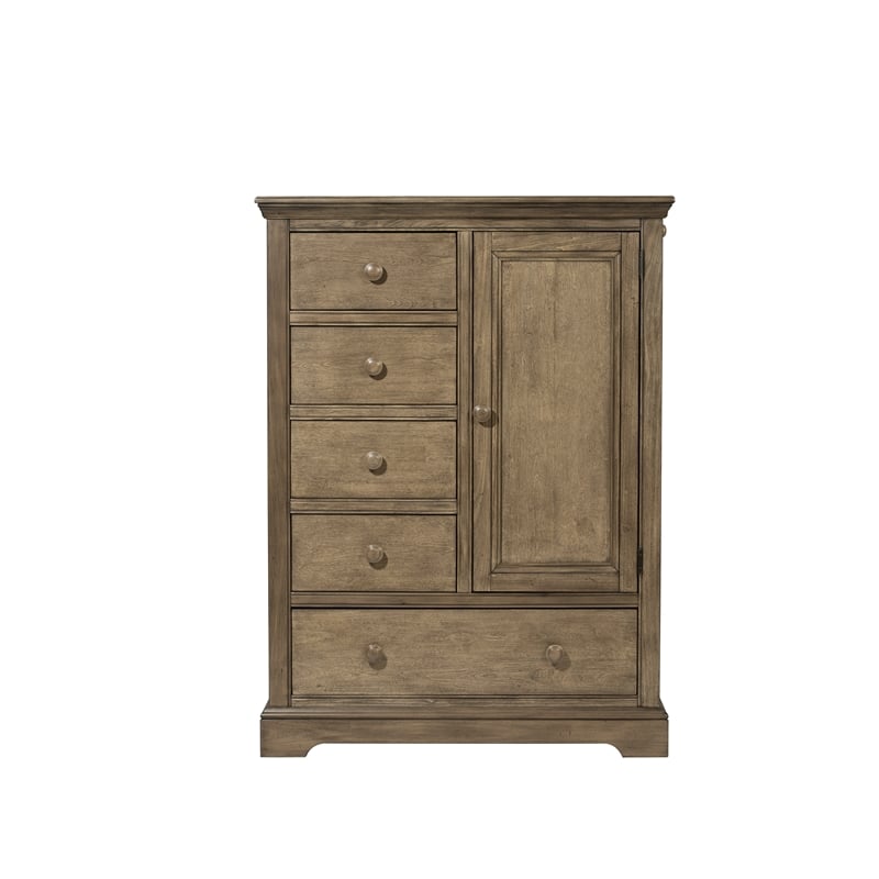 Pemberly Row Traditional Solid Hardwood Chifferobe in Cashew
