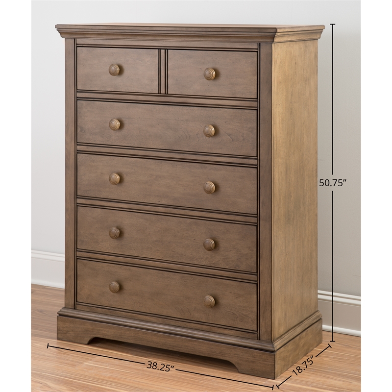 Pemberly Row Solid Hardwood Traditional 5-Drawer Chest in Cashew