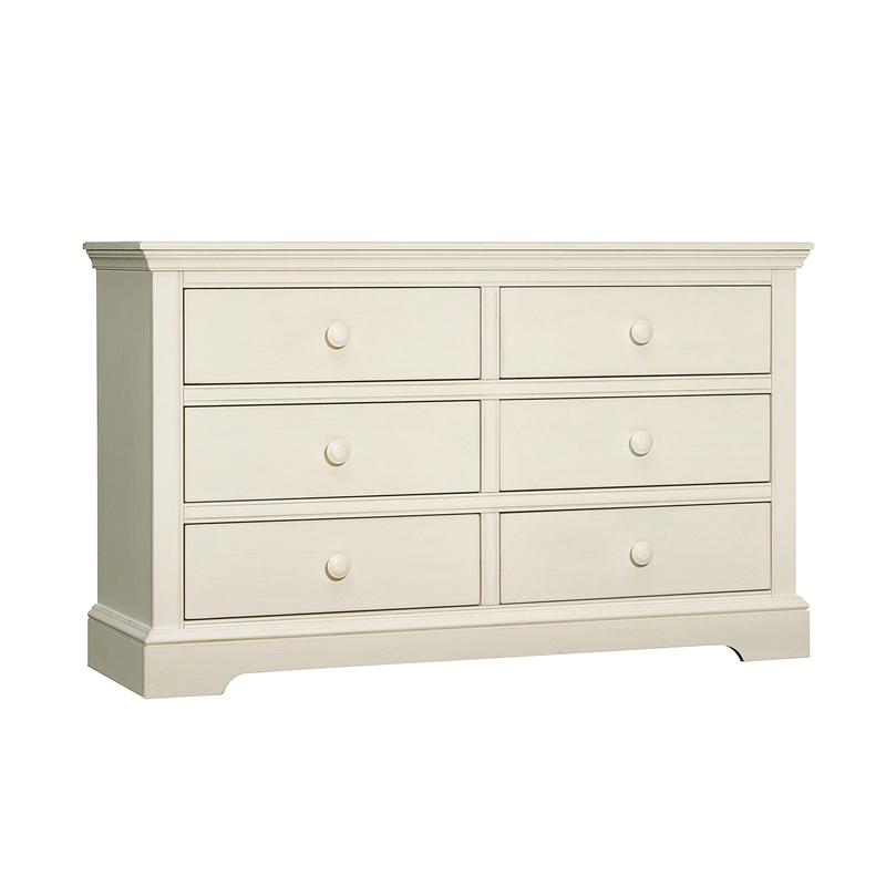 Pemberly Row Solid Hardwood Contemporary 6-Drawer Dresser in Chalk