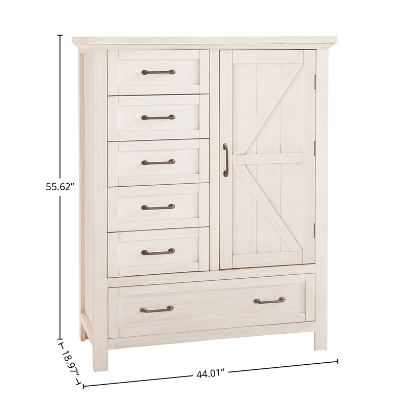 Pemberly Row Contemporary Solid Hardwood Chifferobe in Brushed White