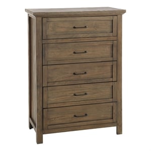 Pemberly Row Wood Contemporary 5-Drawer Chest in Harvest Brown