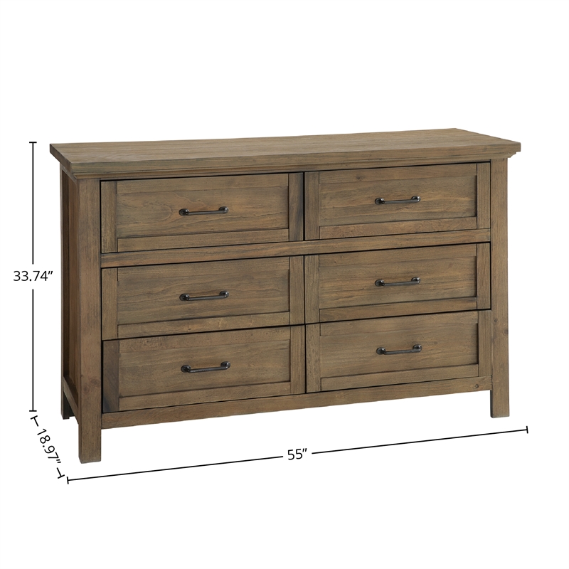 Pemberly Row Wood Contemporary 6-Drawer Dresser in Harvest Brown