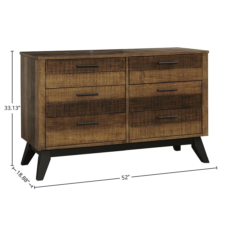 Pemberly Row Contemporary Urban Rustic 6-Drawer Dresser in Brushed Wheat