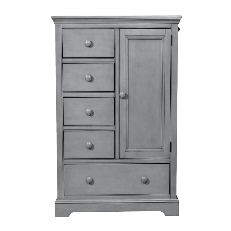 Pemberly Row Wood Farmhouse Chifferobe in Cloud with Adjustable Shelves