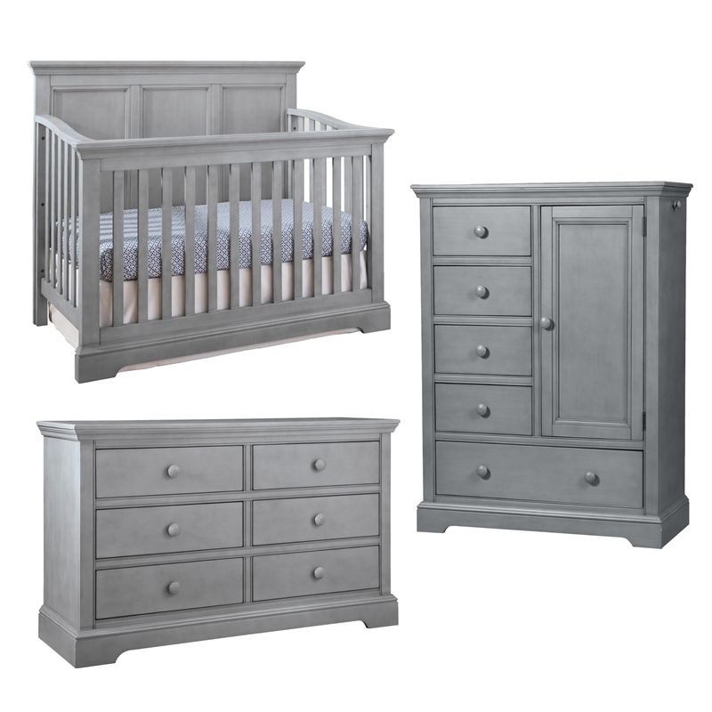 Pemberly Row Wood Farmhouse Chifferobe in Cloud with Adjustable Shelves