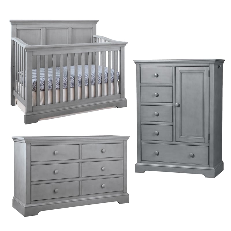 Pemberly Row Solid Wood Dovetail Farmhouse Dresser in Cloud Finish