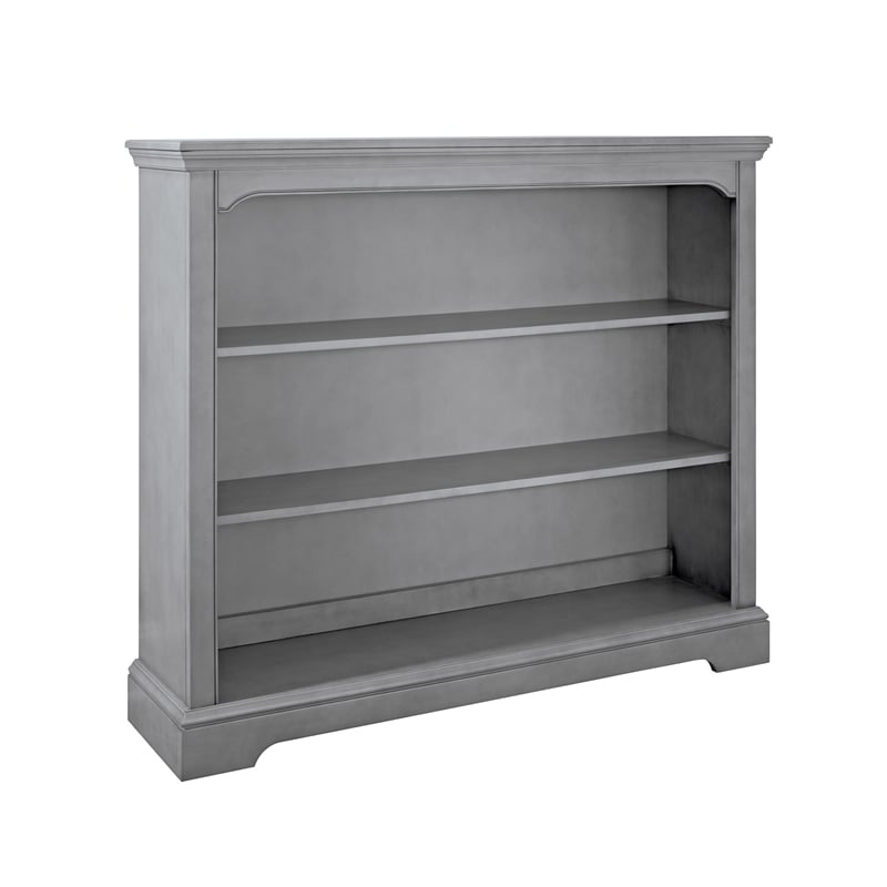 Pemberly Row Wood Farmhouse Hutch/Bookcase in Cloud with Adjustable Shelves