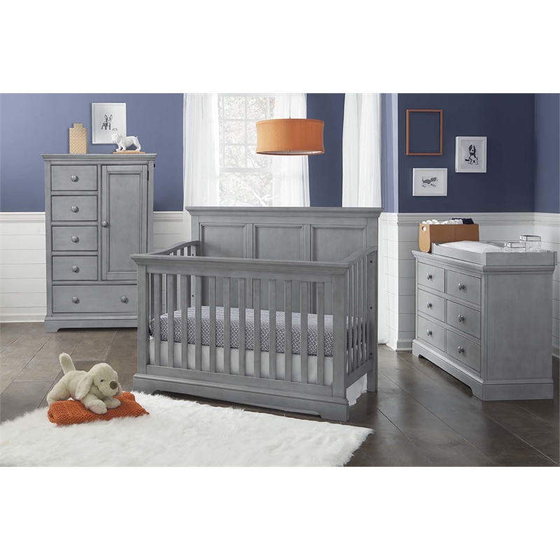 Pemberly Row Wood Farmhouse Hutch/Bookcase in Cloud with Adjustable Shelves