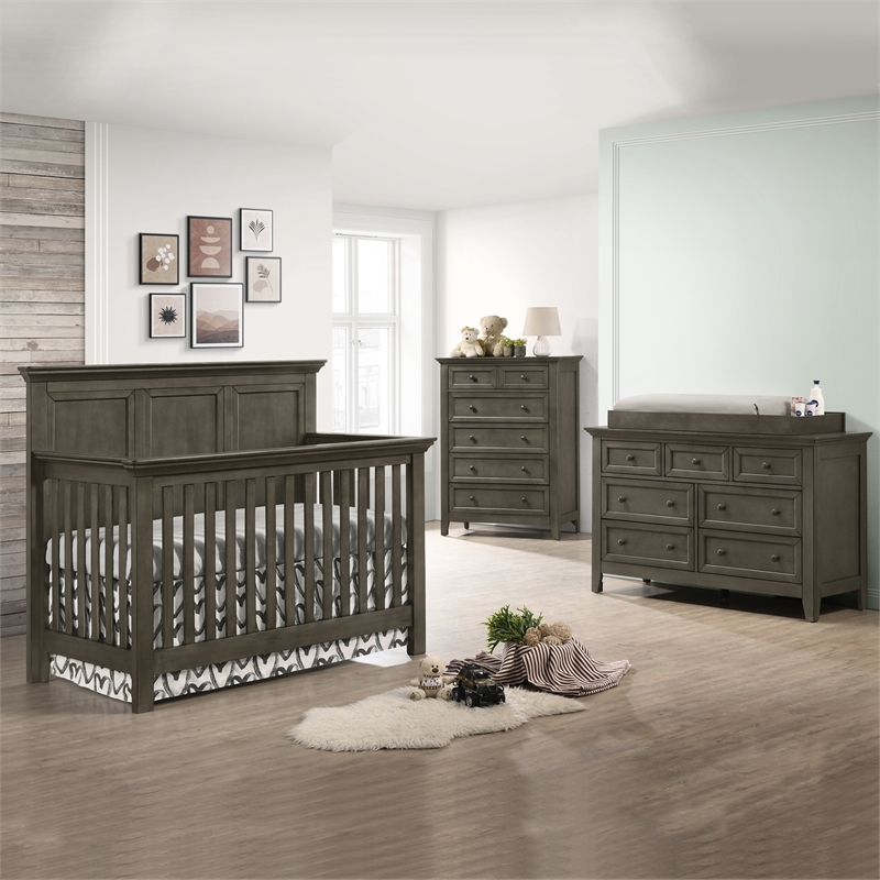 Pemberly Row Solid Wood Transitional Convertible Crib in Gray