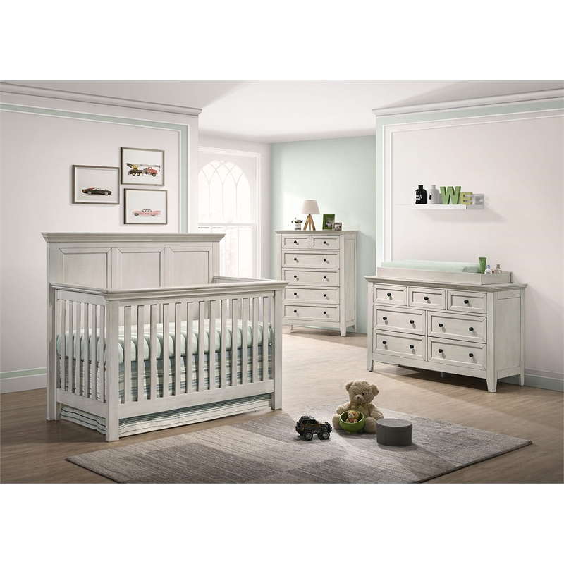 Pemberly Row Wood Transitional Convertible Crib in Rustic White