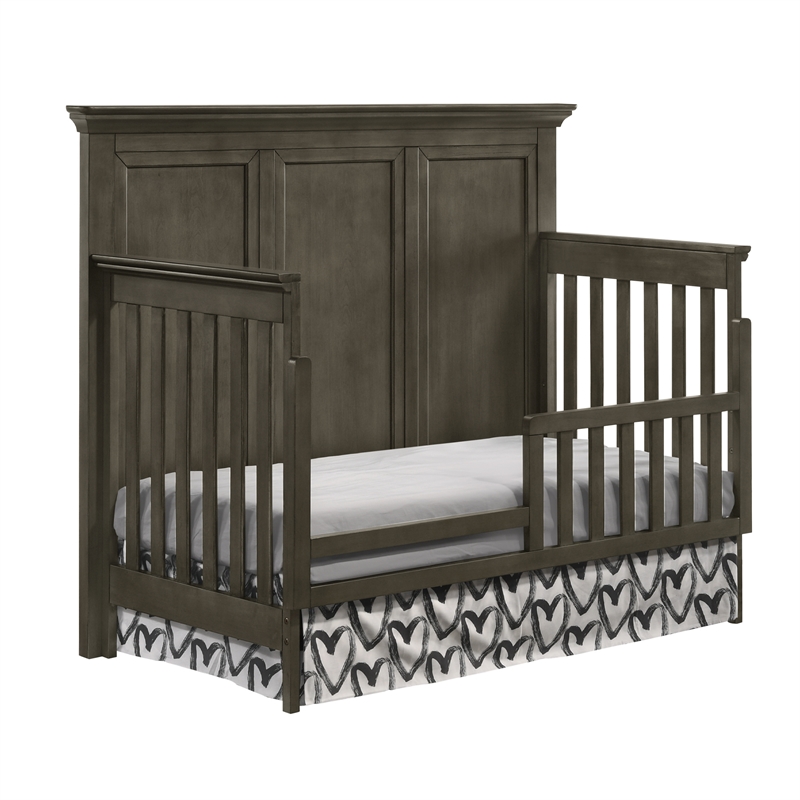 Pemberly Row Rubberwood & Select Hardwood Transitional Toddler Rail in Gray