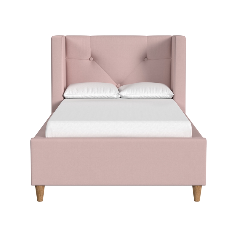Pemberly Row Contemporary Polyester Toddler Bed in Pink Finish