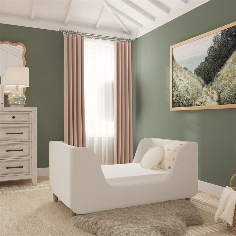 Pemberly Row Contemporary Polyester Toddler Bed in Cream Finish