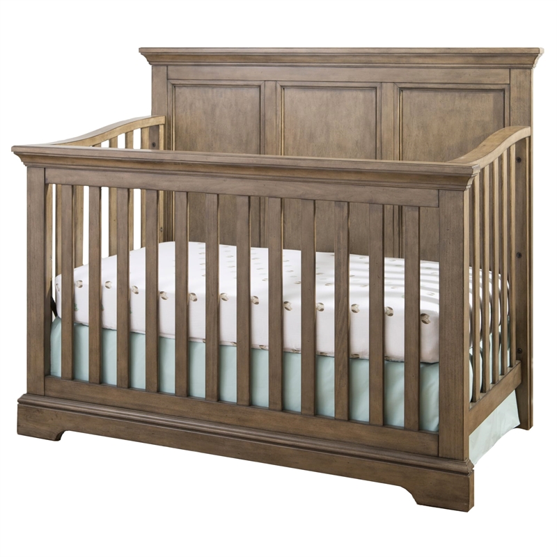 Pemberly Row Solid Hardwood Farmhouse Convertible Crib in Cashew