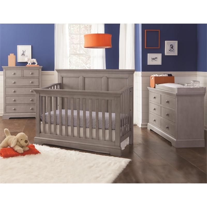 Pemberly Row Wood Farmhouse Sturdy Changer Top in Cloud Finish