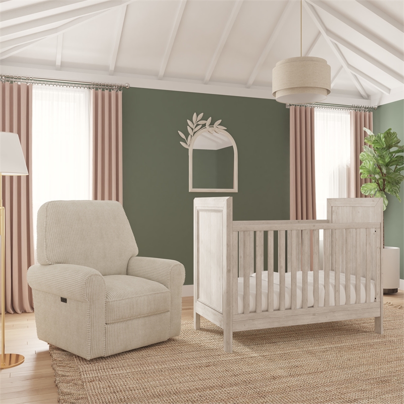 Pemberly Row Contemporary Polyester Power Glider in Natural Finish