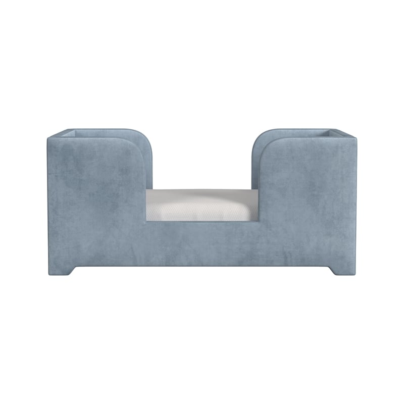 Pemberly Row Contemporary Polyester Toddler Bed in Blue Finish