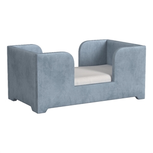 Pemberly Row Contemporary Polyester Toddler Bed in Blue Finish