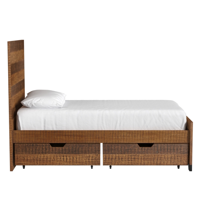 Pemberly Row Solid Hardwood Contemporary Twin Bed in Brushed Wheat